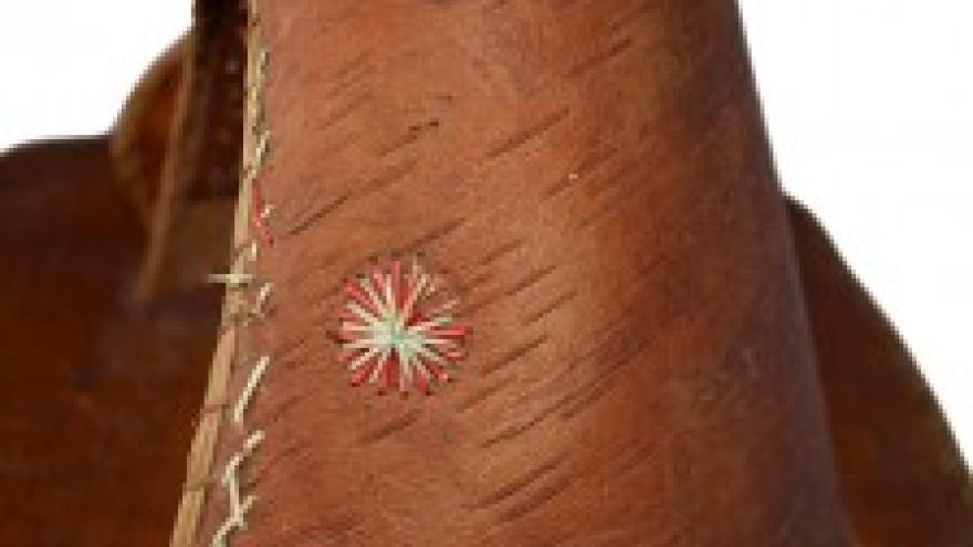 Up close view of a traditional leather teepee. 